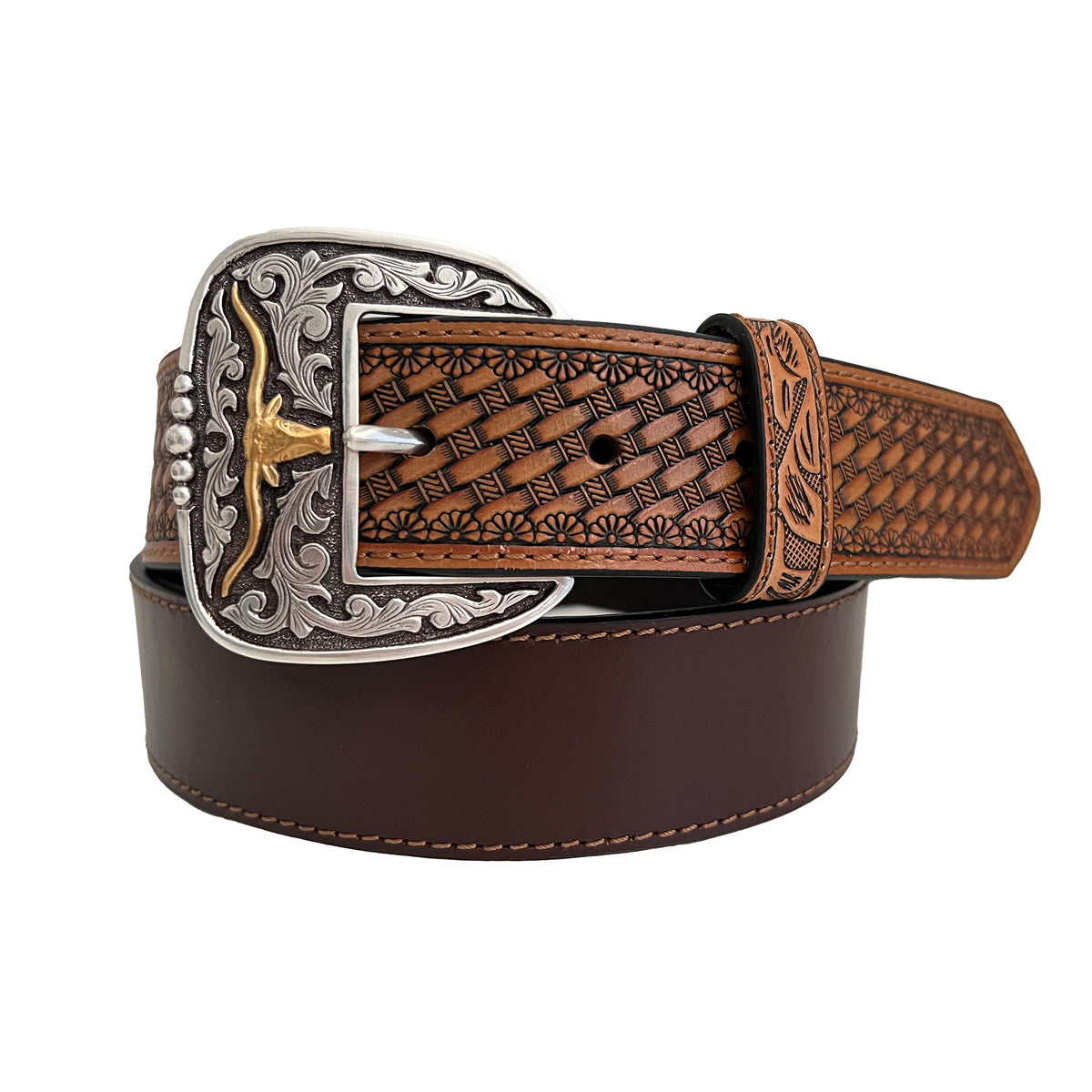 1 1/2&quot; Basketweave Billets with Longhorn Buckle Belt