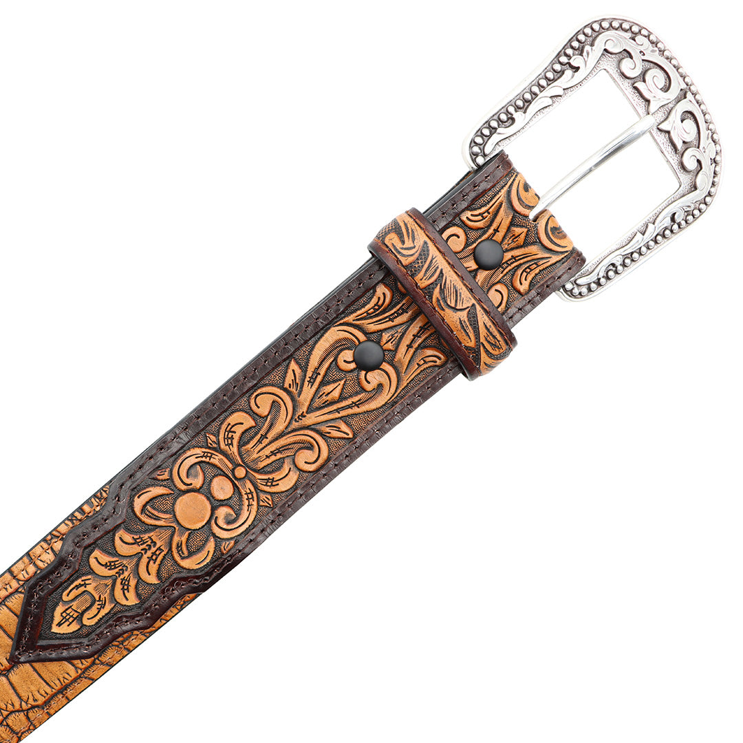 1 1/2&quot; Exotic Alligator Print with Tooled Billets Belt