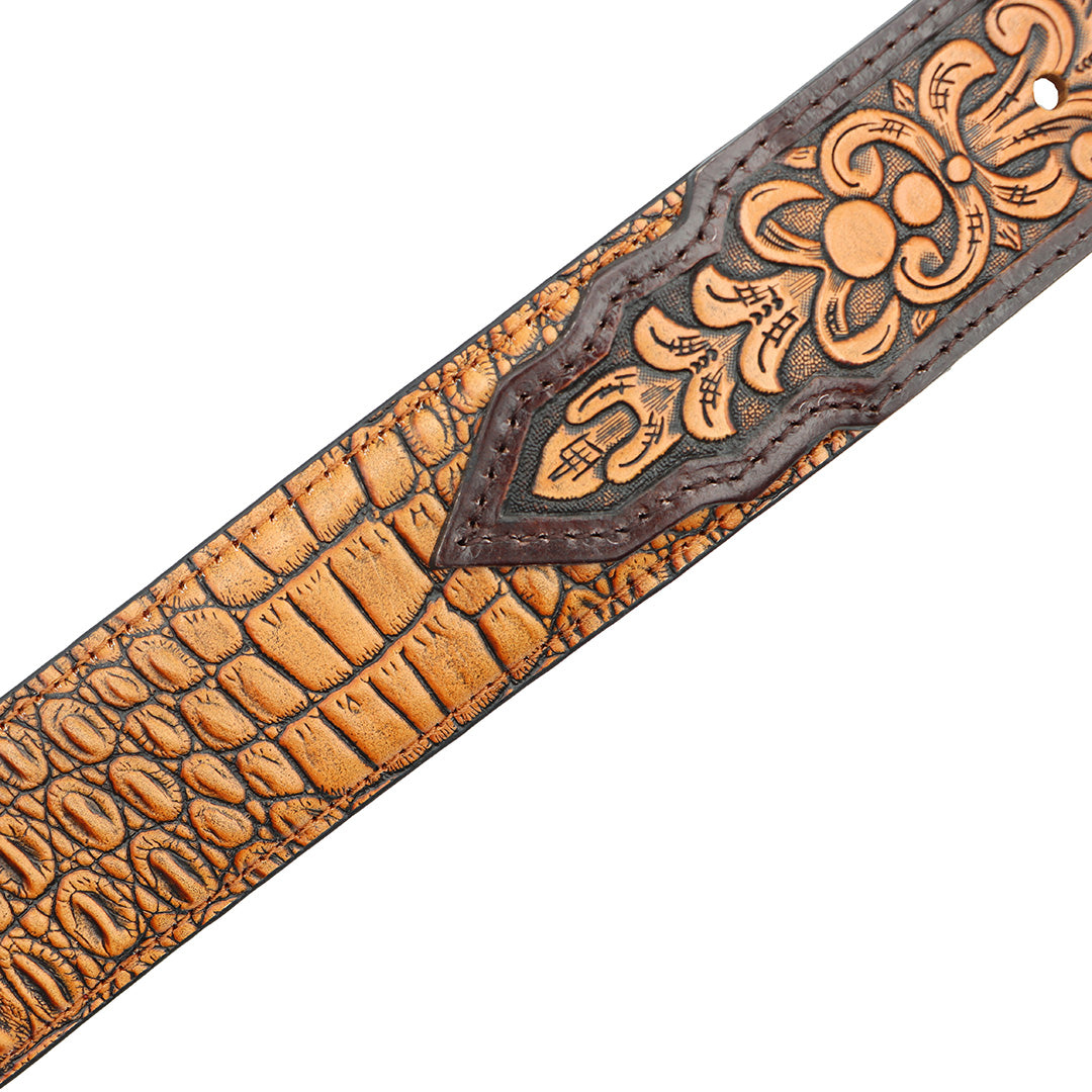 1 1/2&quot; Exotic Alligator Print with Tooled Billets Belt