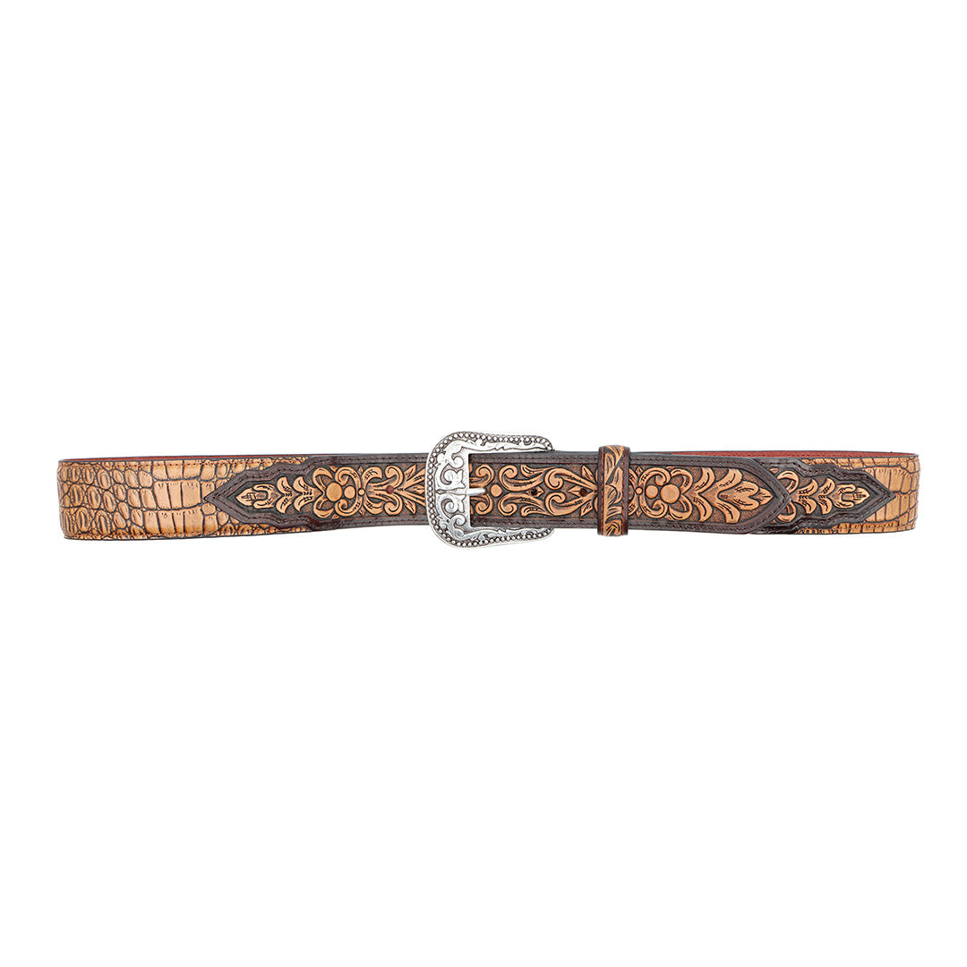 1 1/2&quot; Exotic Alligator Print with Tooled Billets Belt