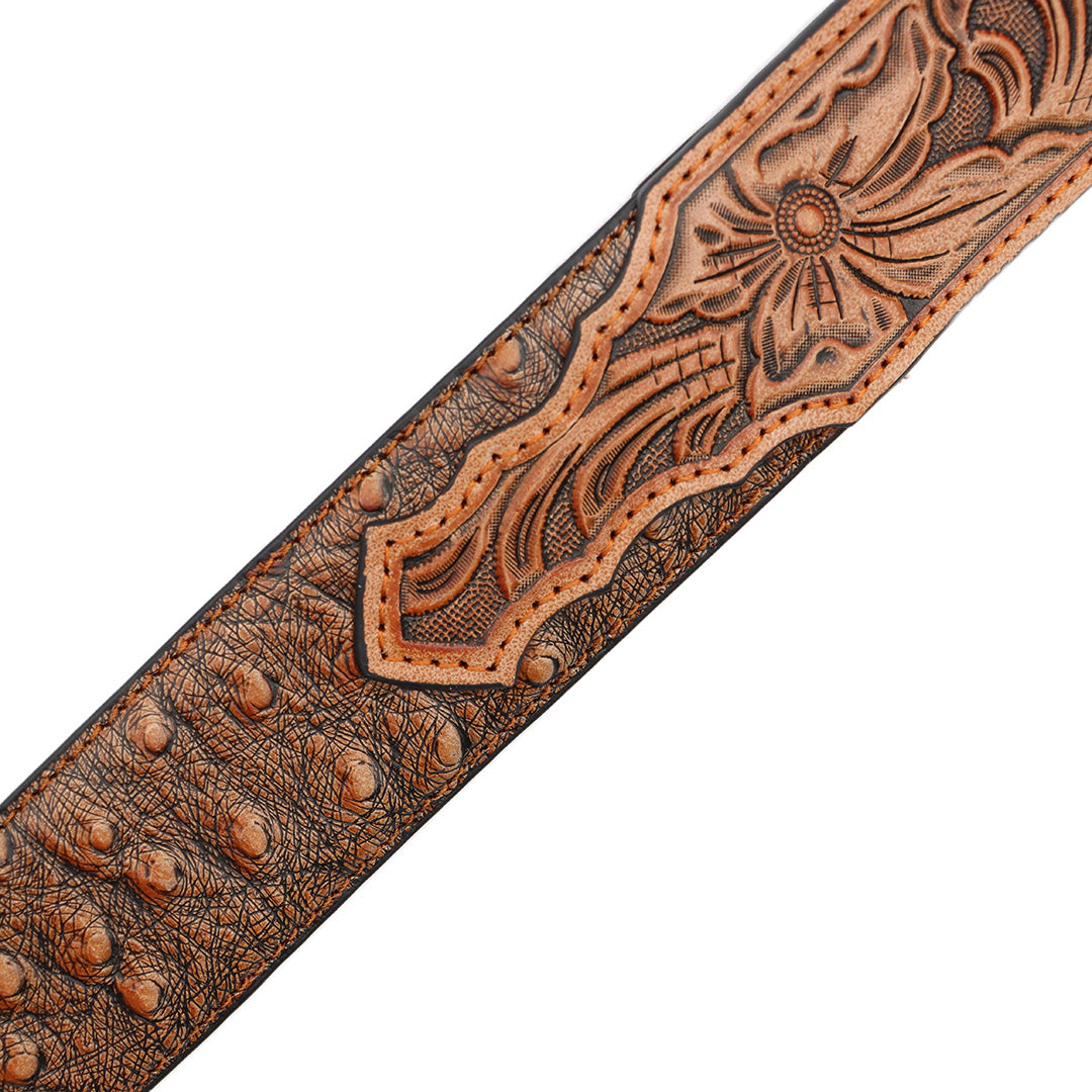 1 1/2&quot; Exotic Ostrich Print with Tooled Billets Belt