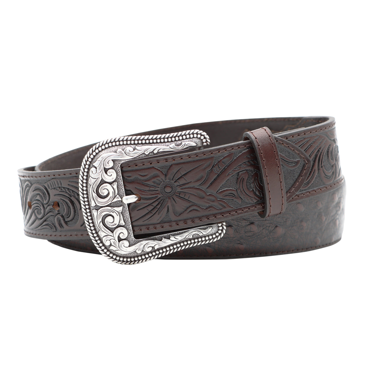 1 1/2&quot; Exotic Ostrich Print with Tooled Billets Belt