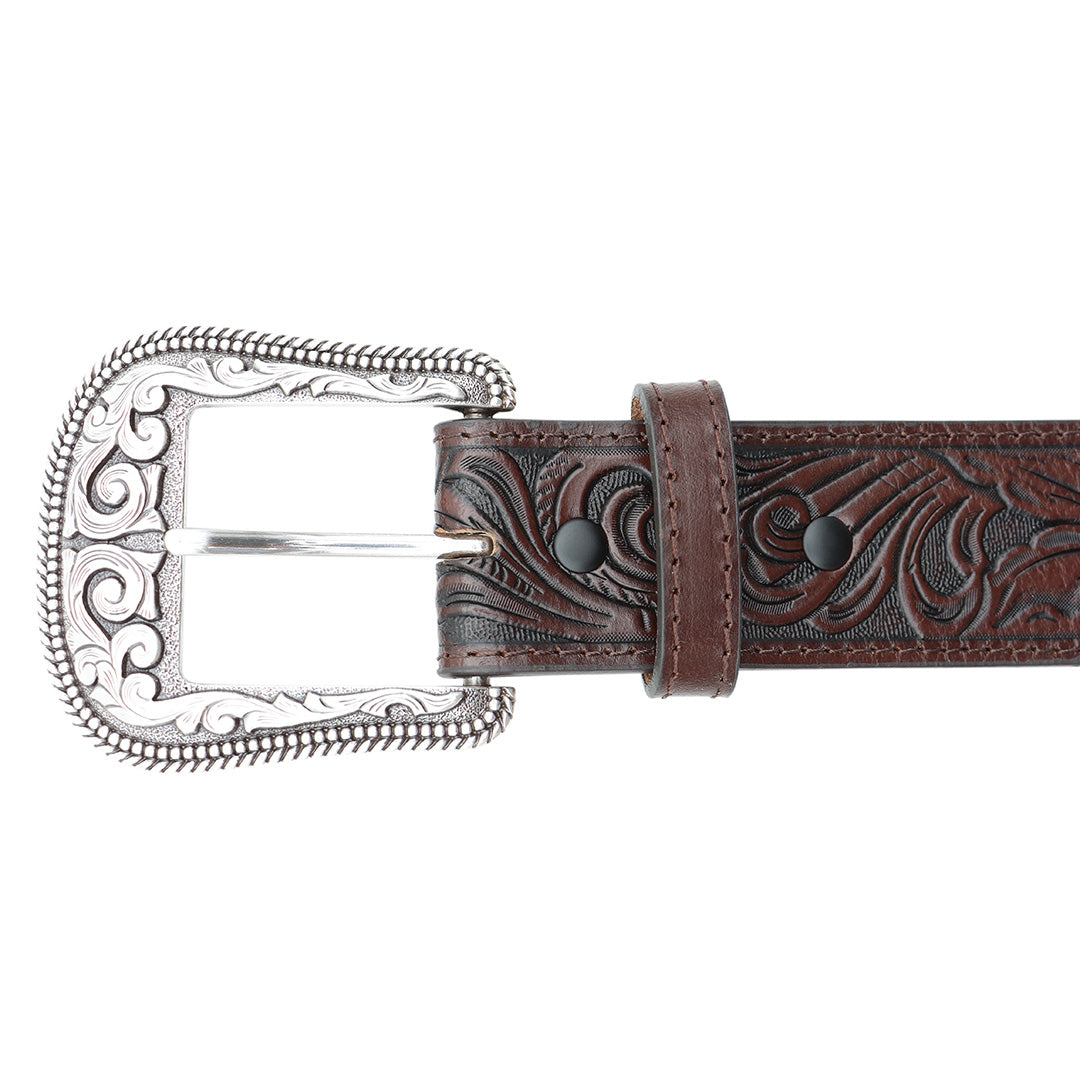 1 1/2&quot; Exotic Ostrich Print with Tooled Billets Belt