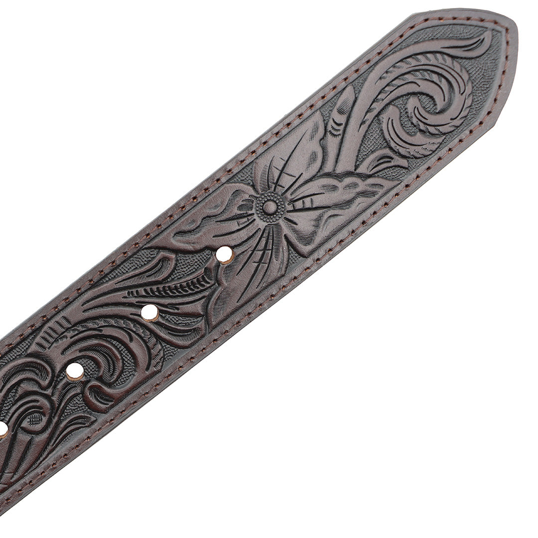 1 1/2&quot; Exotic Ostrich Print with Tooled Billets Belt