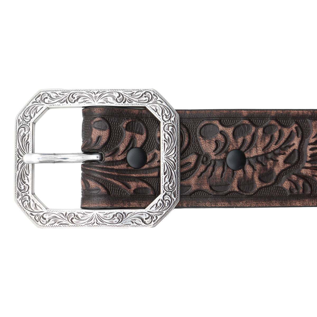 Women&#39;s 1 1/2&quot; Tooled with Rectangular Engraved Buckle Belt