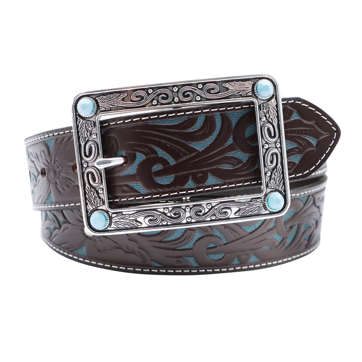 Women&#39;s 1 1/2&quot; Tooled Filigree with Rectangular Buckle Belt