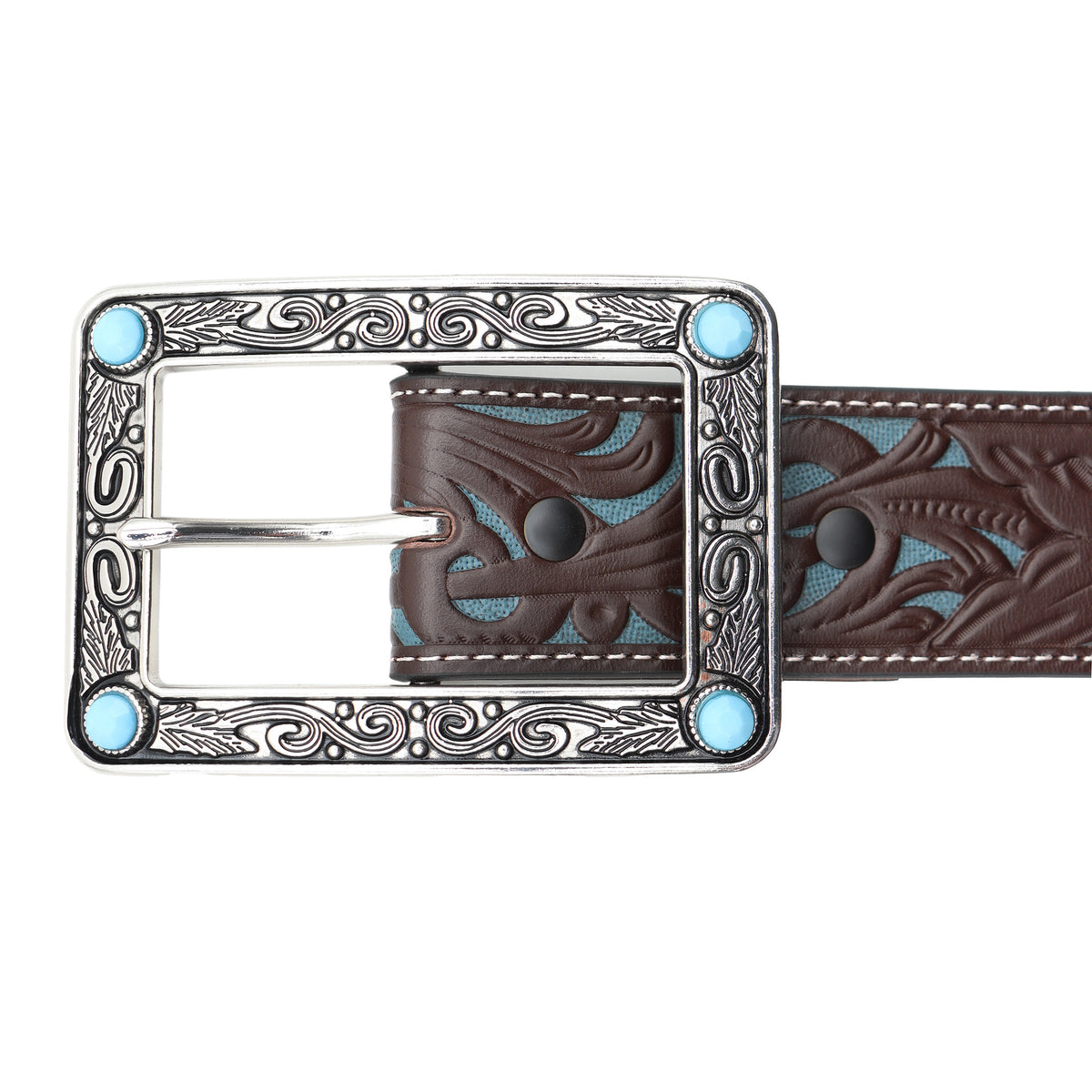 Women&#39;s 1 1/2&quot; Tooled Filigree with Rectangular Buckle Belt