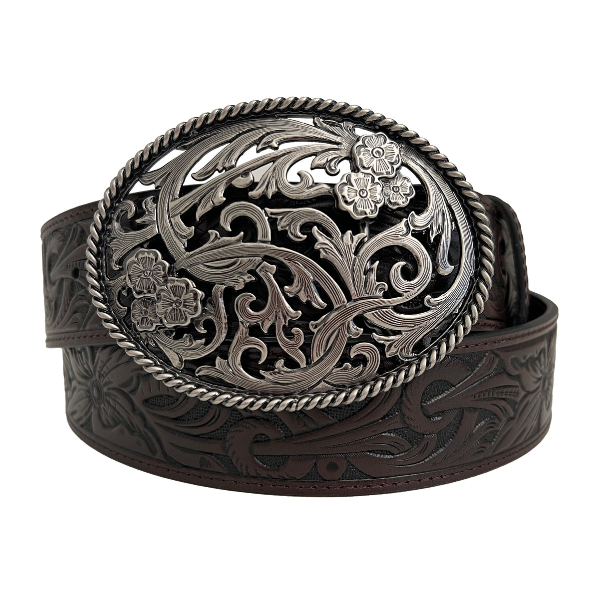 Women&#39;s 1 1/2&quot; Tooled Filigree with Oval Buckle Belt