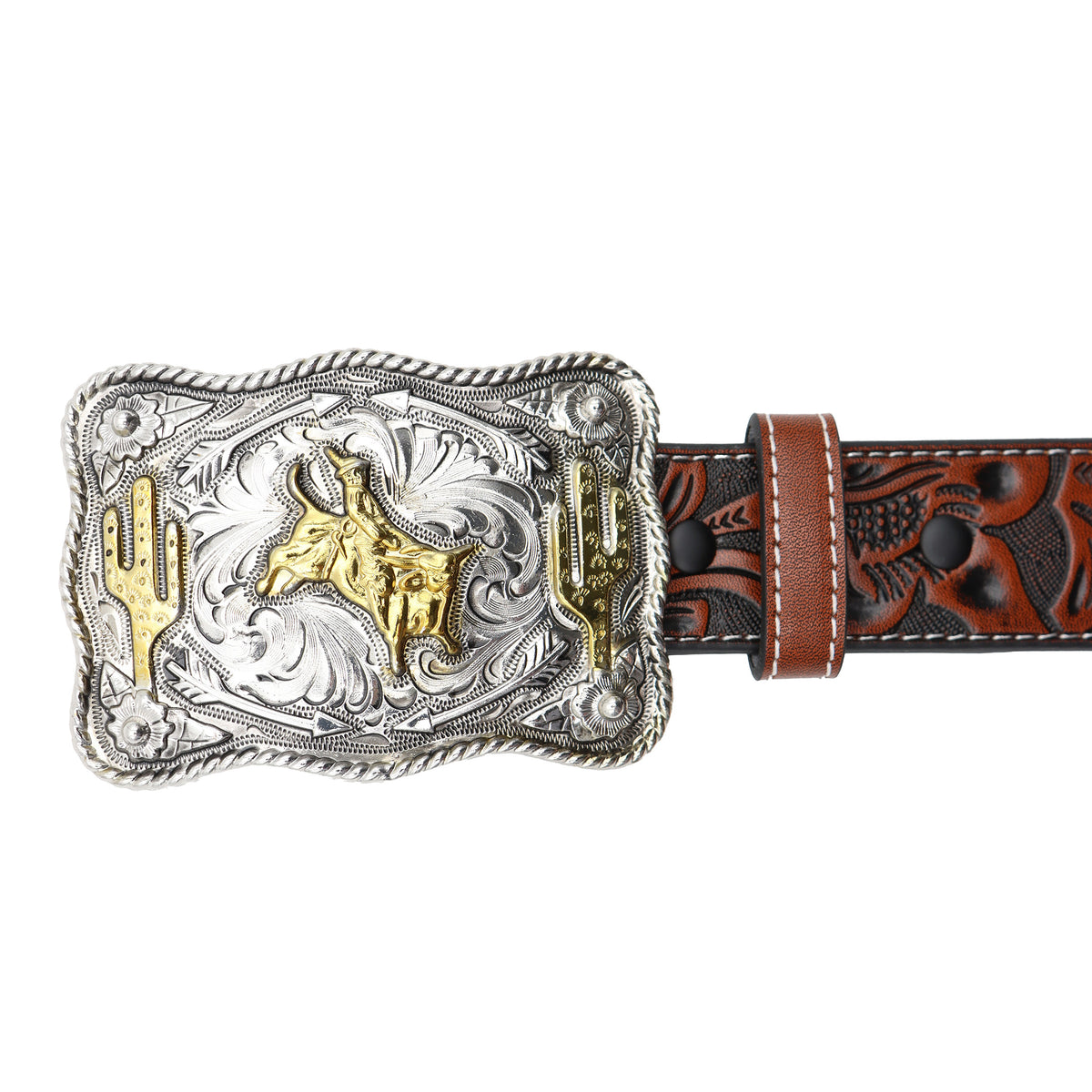 Kids&#39; 1 1/4&quot; Cactus Bull Rider Buckle Belt