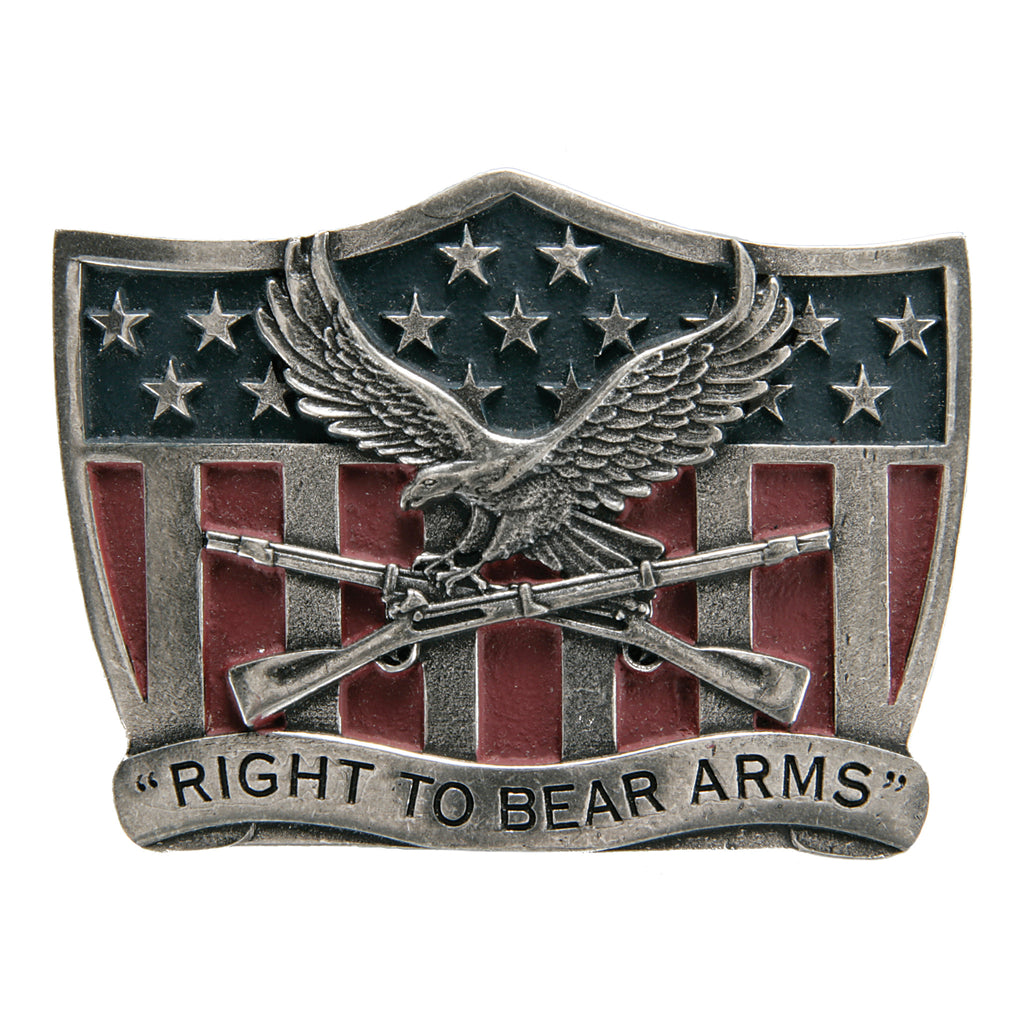 Vintage 1984 American Heritage the right to store bear arms belt buckle, numbered.