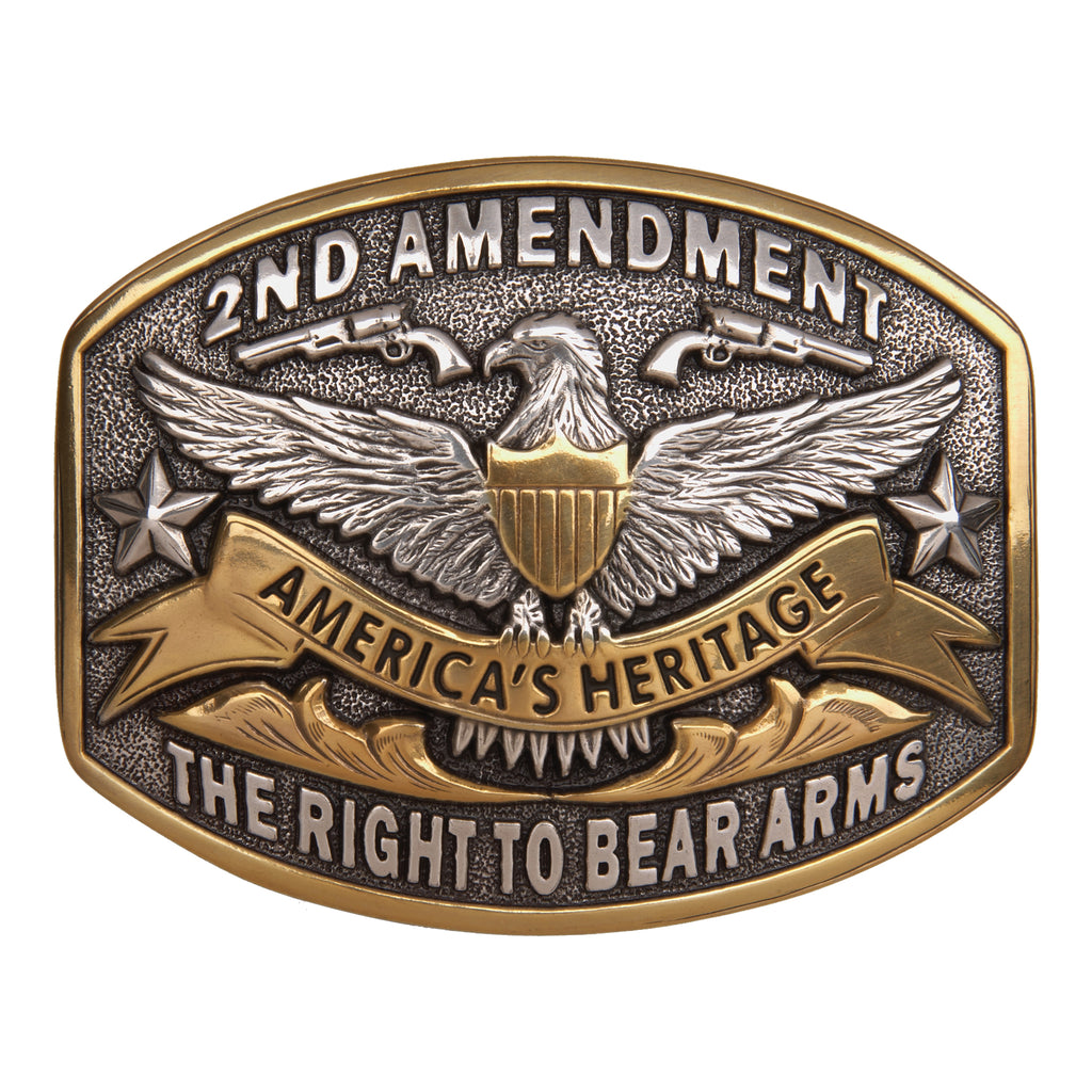 Vintage 1984 American Heritage the right to store bear arms belt buckle, numbered.