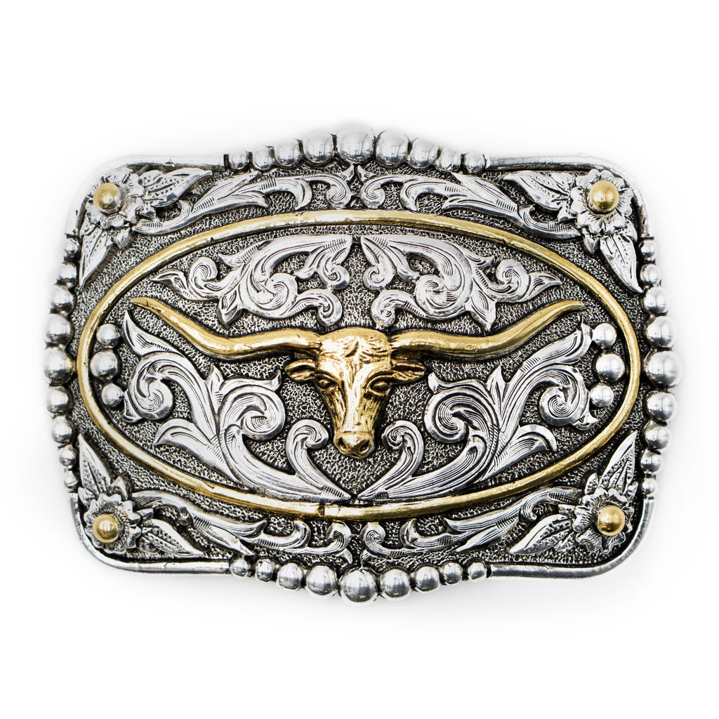 Nocona Western Silver/Gold Longhorn Belt Buckle